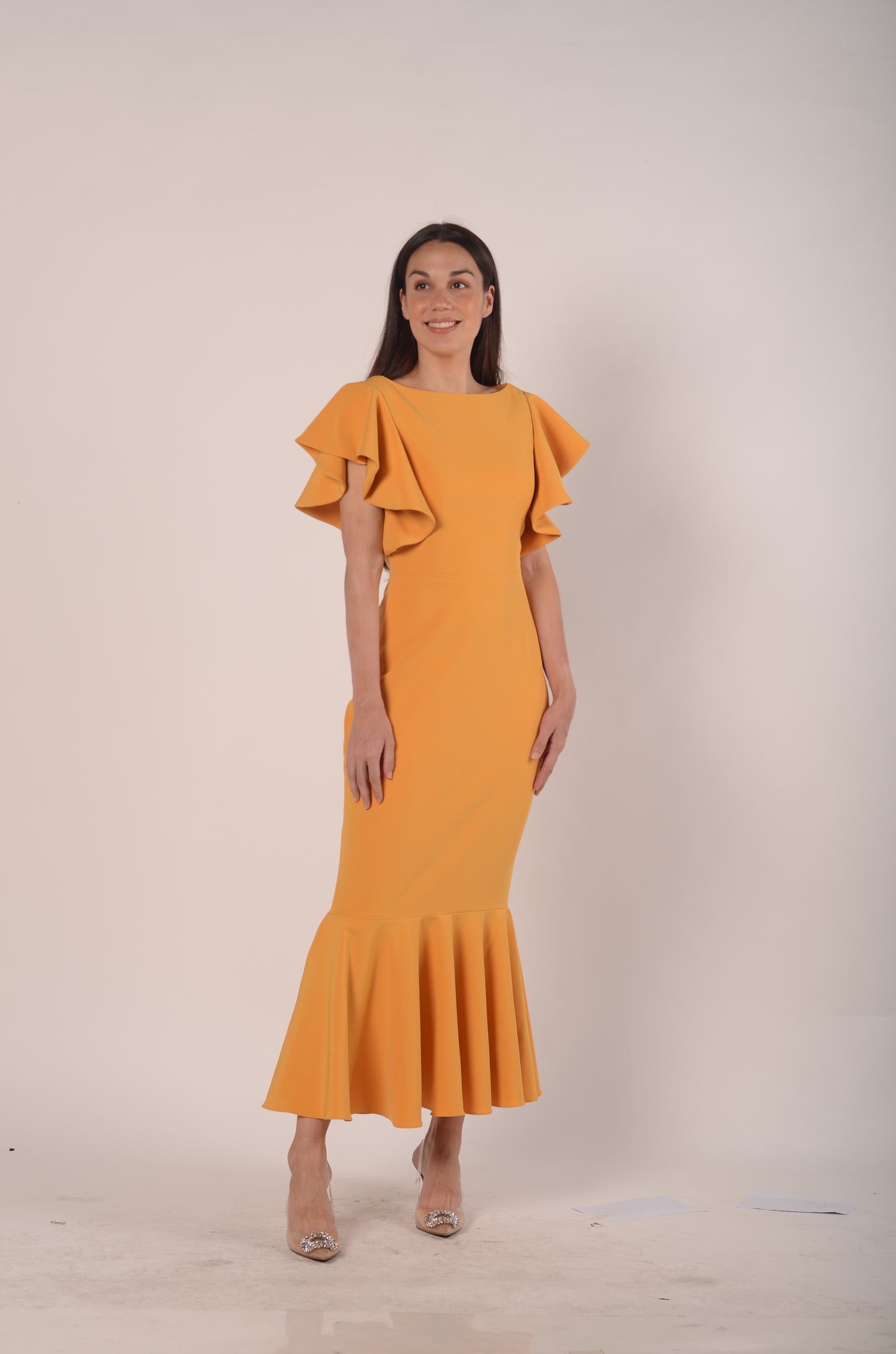 Sabrina Trumpet Dress in Mustard