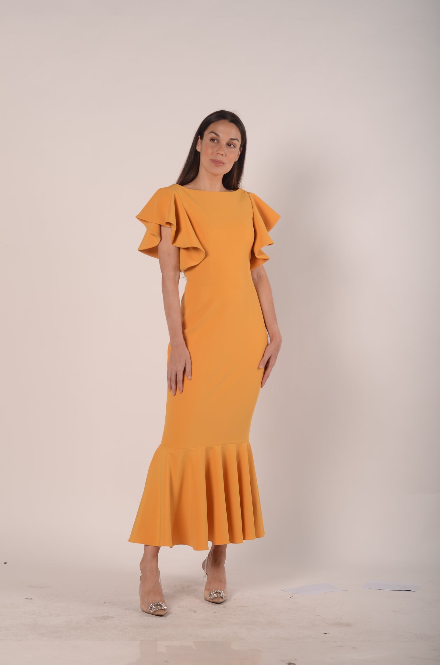 Sabrina Trumpet Dress in Mustard