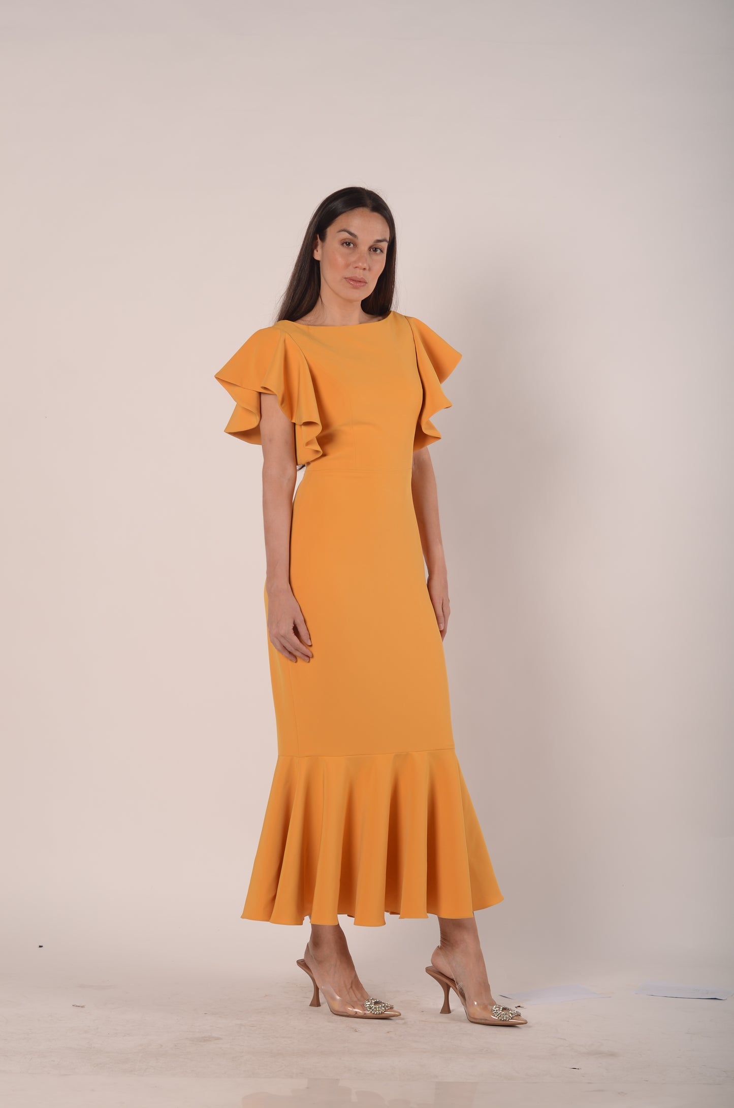 Sabrina Trumpet Dress in Mustard